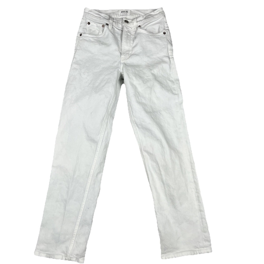 AGOLDE Jeans Size 23 KYE Mid Rise Straight Crop Low Stretch White Denim 26x26.5"